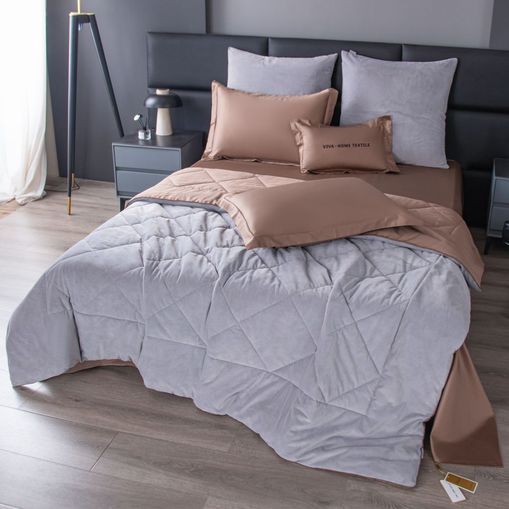 Комплект постельного белья на резинке Сатин Velvet Premium с Одеялом VPR003 140*200*25/Евро/4 Наволочки