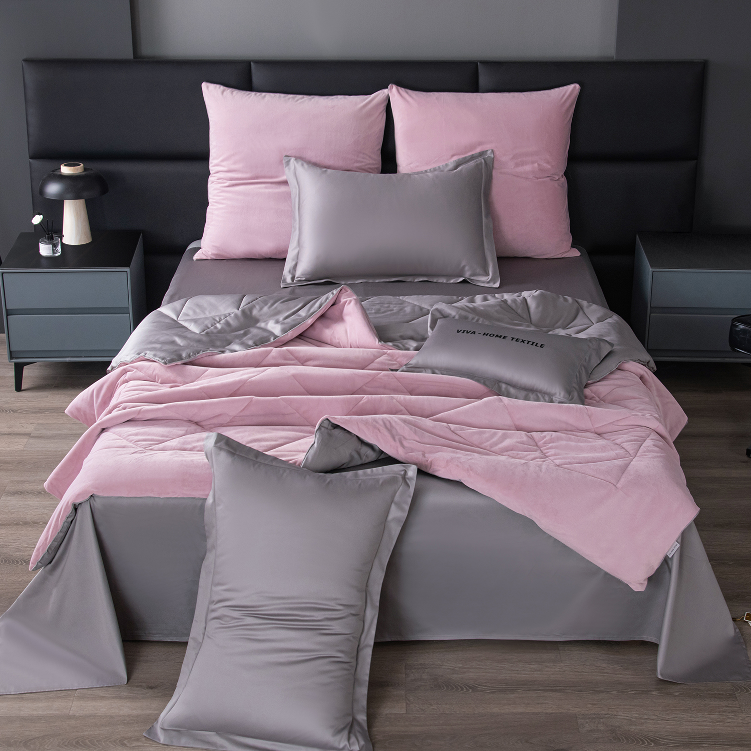 Комплект постельного белья на резинке Сатин Velvet Premium с Одеялом VPR001 180*200*25/Евро/4 Наволочки