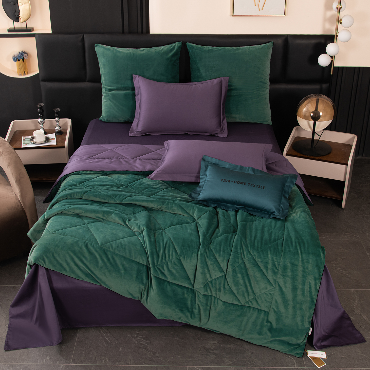 Комплект постельного белья на резинке Сатин Velvet Premium с Одеялом VPR005 180*200*25/Евро/4 Наволочки