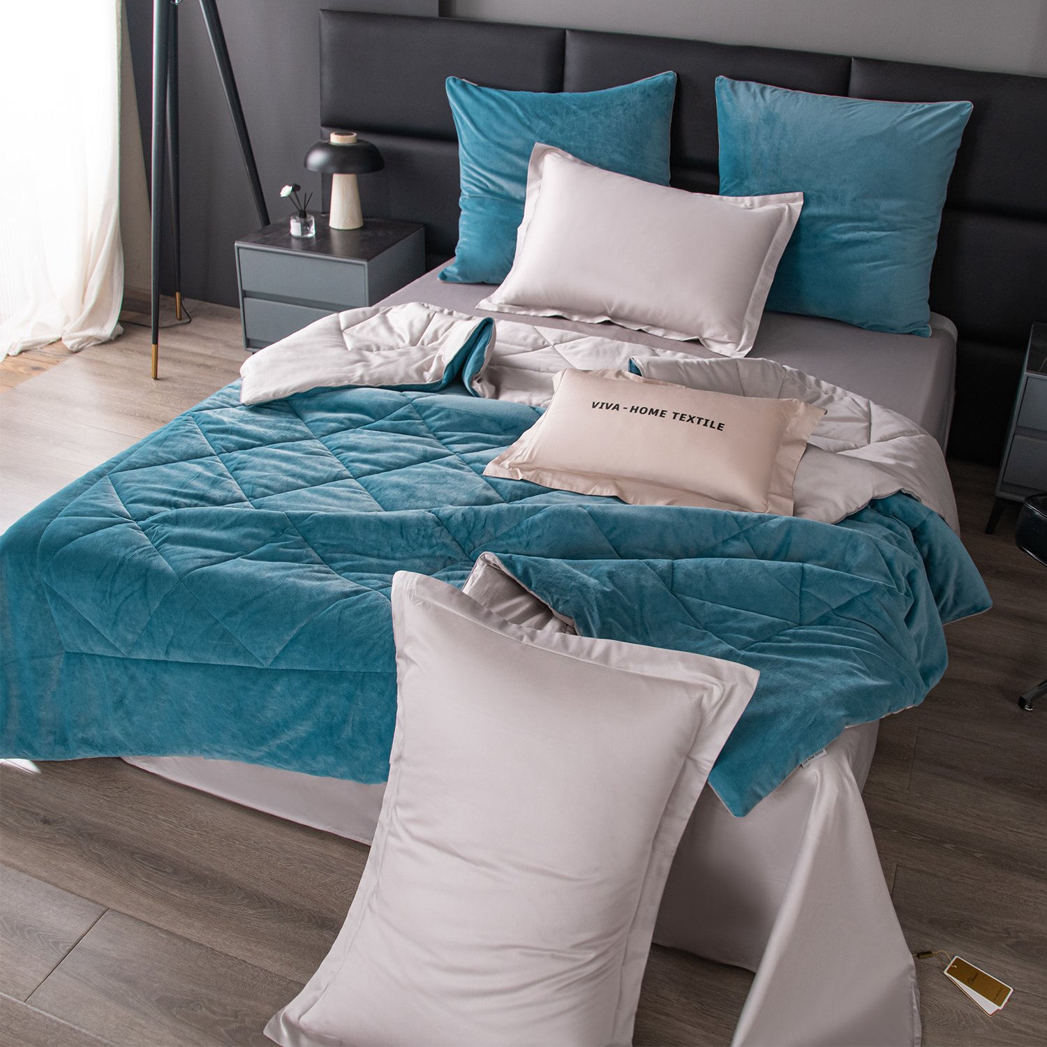 Комплект постельного белья Сатин Velvet Premium с Одеялом VP008 Евро/4 Наволочки