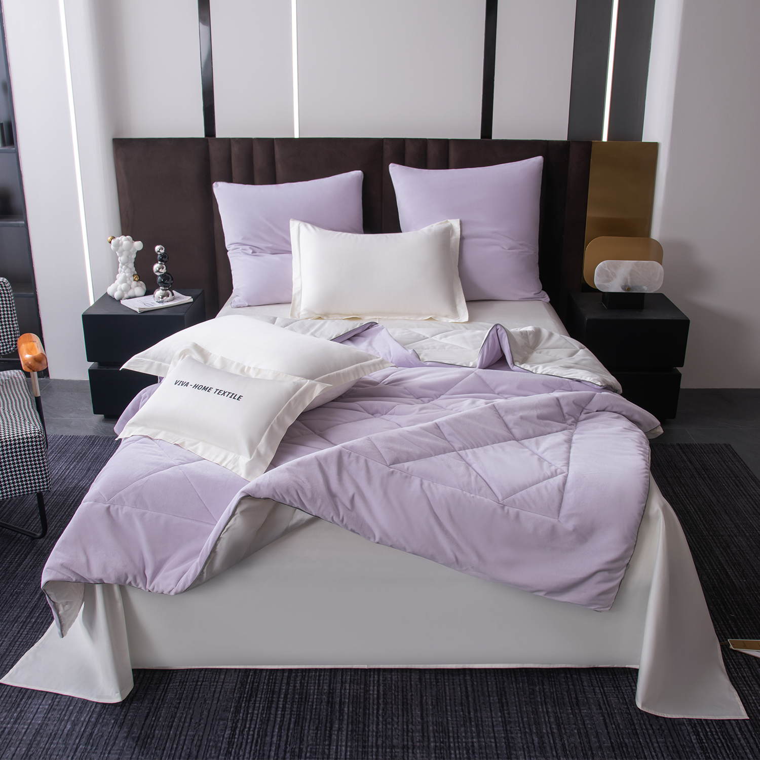 Комплект постельного белья на резинке Сатин Velvet Premium с Одеялом VPR011 180*200*25/Евро/4 Наволочки