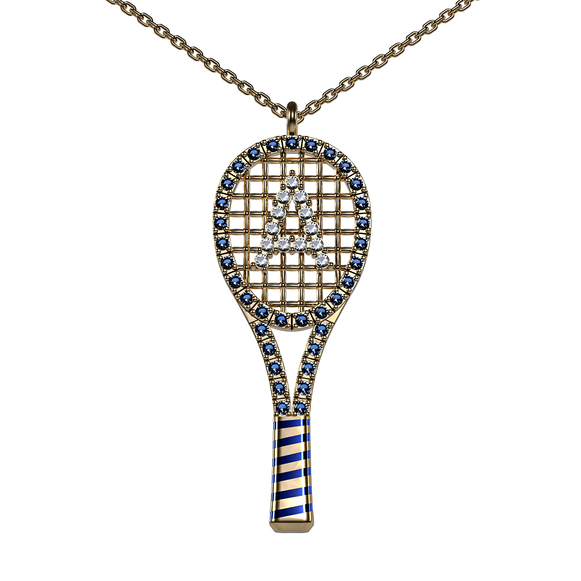 Кулон теннисная ракетка с камнями именная из золота