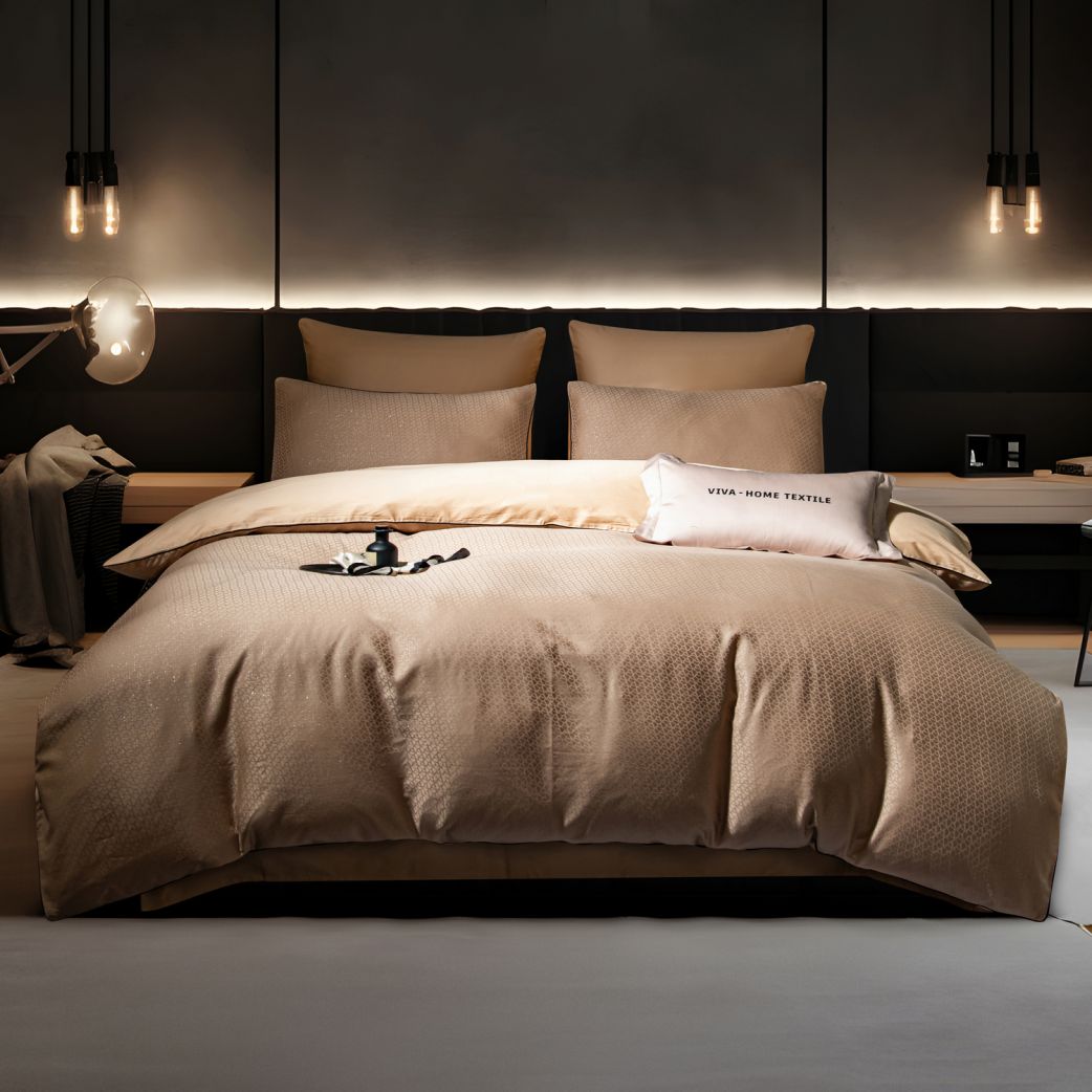 Комплект постельного белья на резинке Сатин-Жаккард Тессоро MTR007 140*200*30/Евро/4 Наволочки