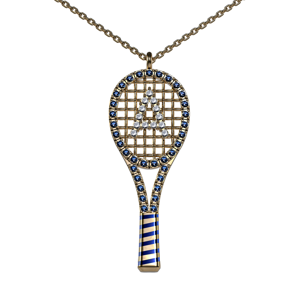 Кулон теннисная ракетка с камнями именная из золота